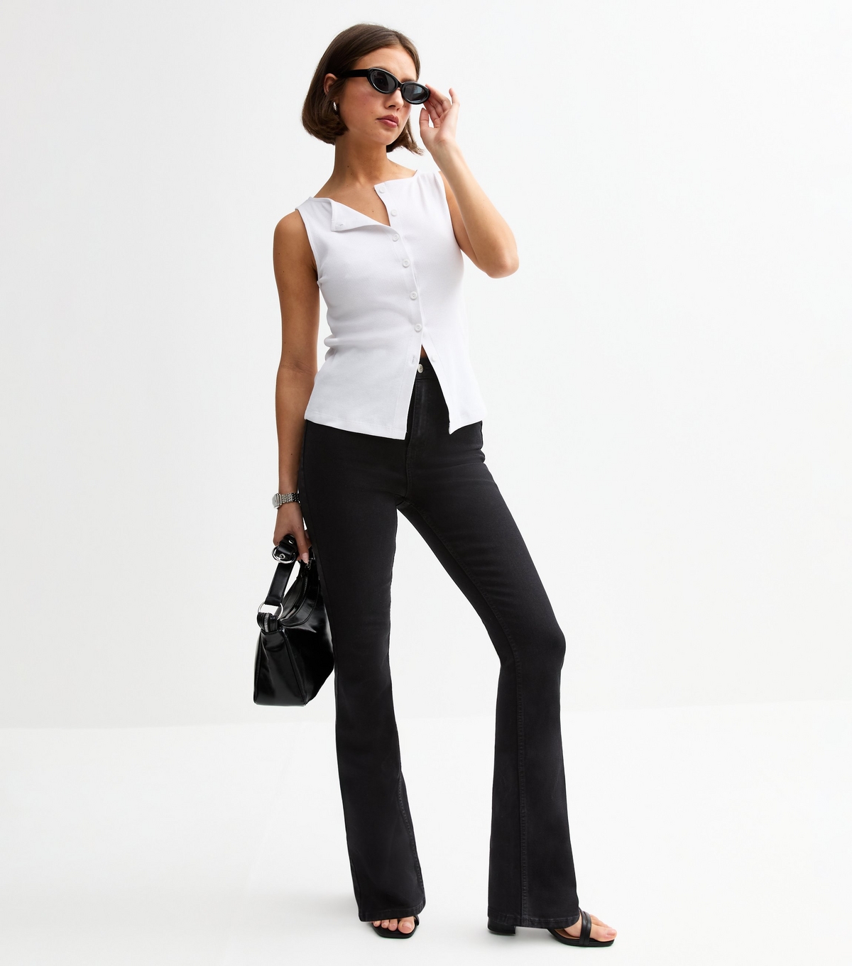 Women's Washed Black Waist Enhance Quinn Bootcut Jeans New Look