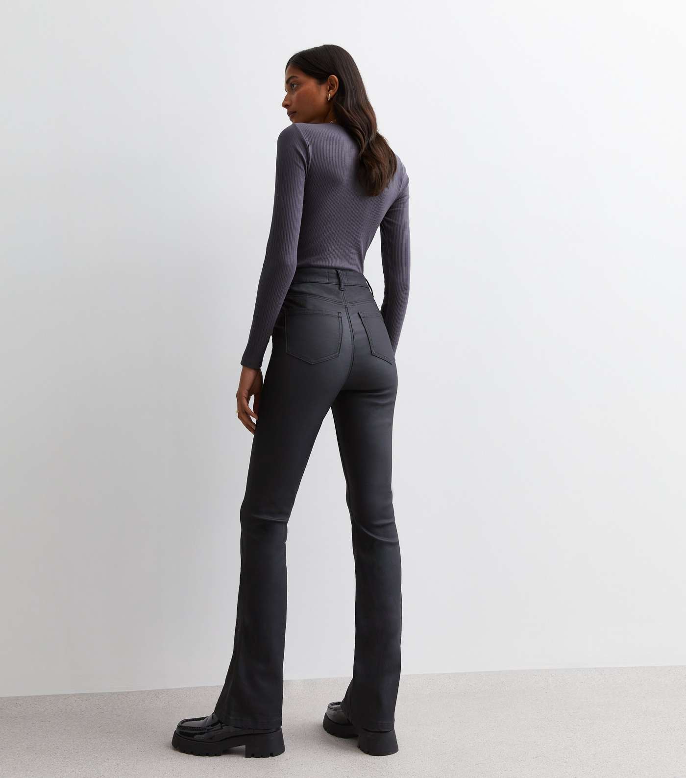 Black Coated Leather-Look High Waist Flared Brooke Jeans Image 5