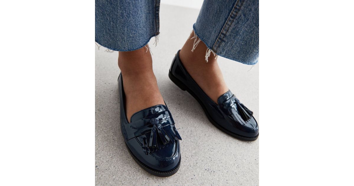 Navy Patent Tassel Loafers New Look