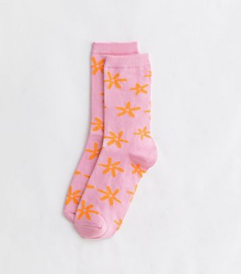 Pink Retro Floral Socks New Look