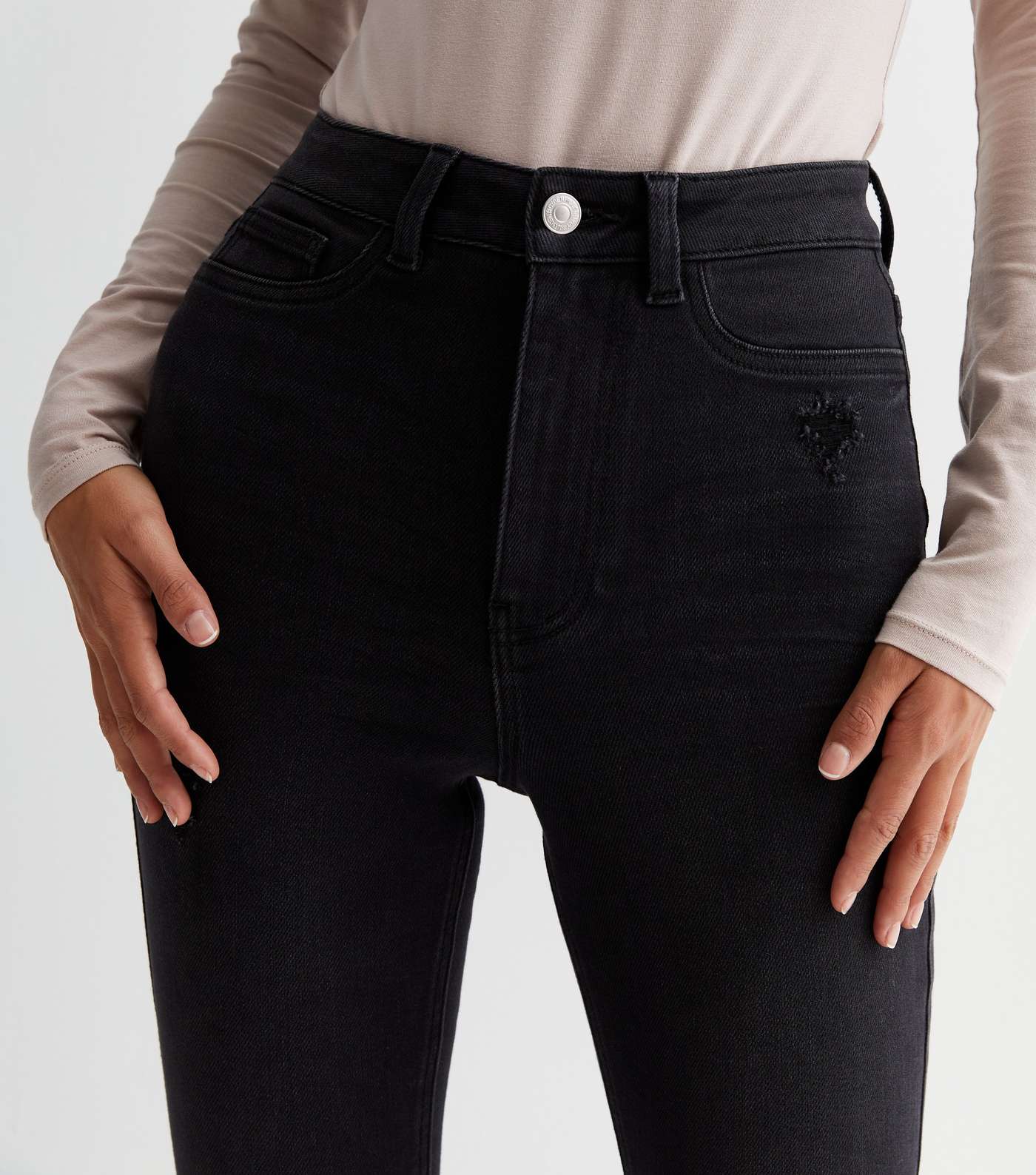 Black High Waist Hallie Ripped Knee Skinny Jeans Image 5