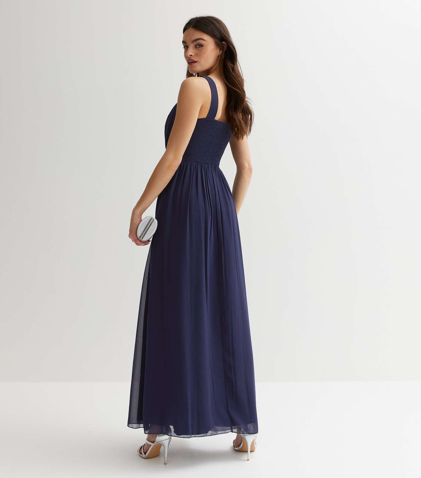 Blue Vanilla Navy Pleated Gem Beaded Maxi Dress Image 4