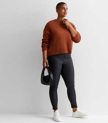 Curves Black Coated Leather-Look Mid Rise Lift & Shape Emilee Jeggings