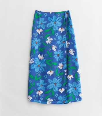 Tall Blue Floral Midi Wrap Skirt