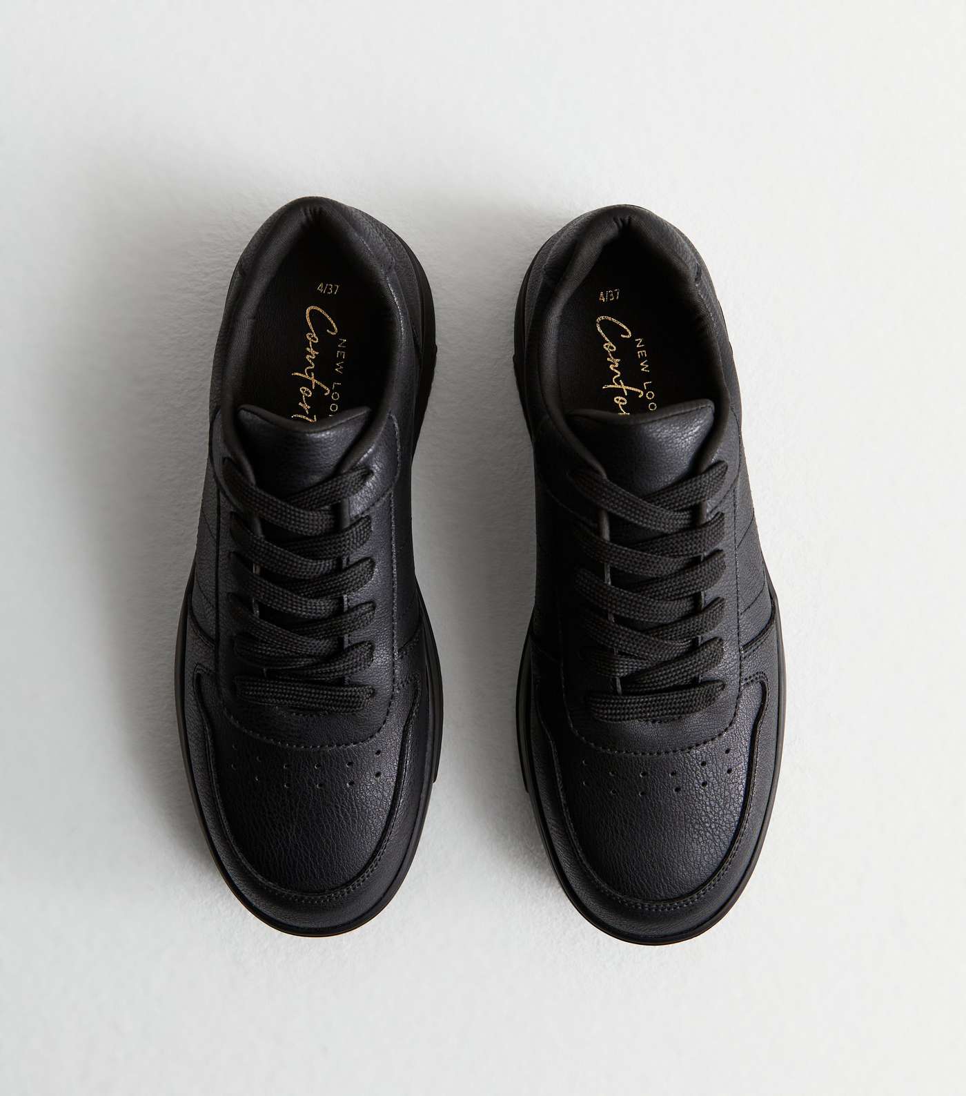 Black Leather-Look Lace Up Trainers Image 5