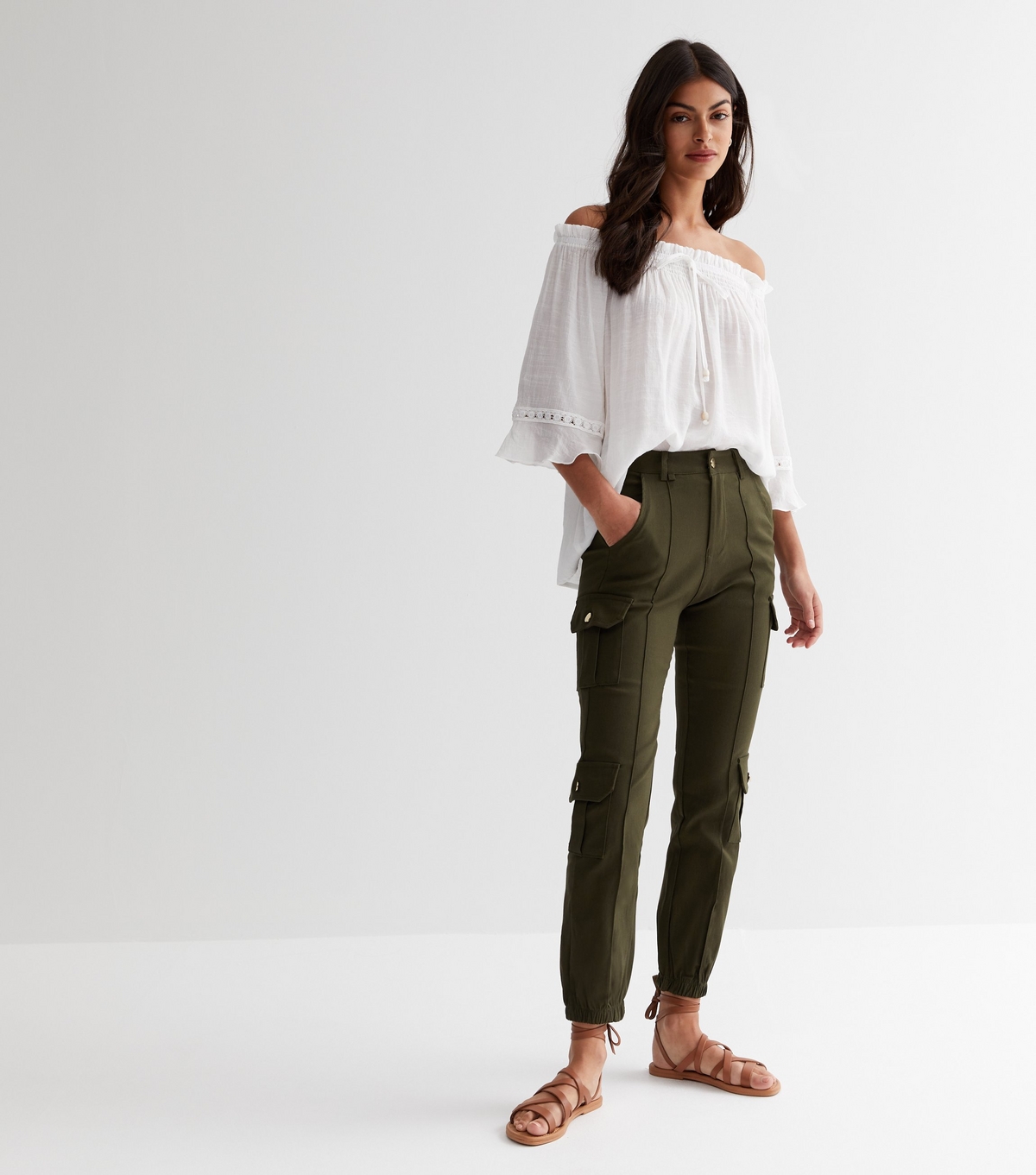 Women's Khaki Cuffed Cargo Joggers Pink Vanilla New Look