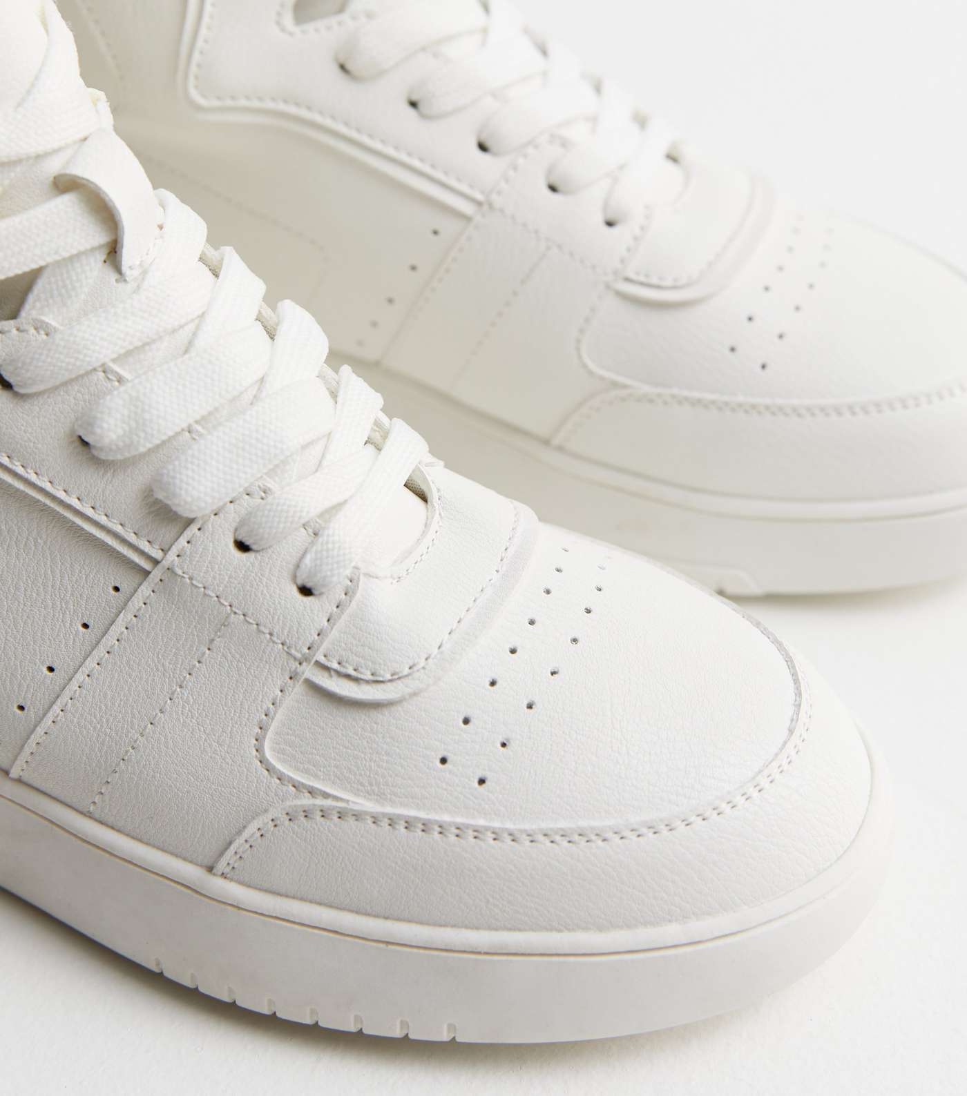 White Leather-Look Lace Up High Top Trainers Image 3