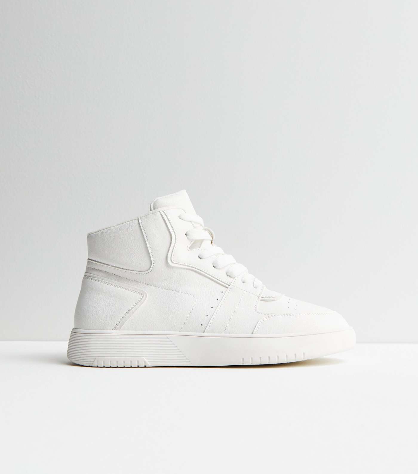 White Leather-Look Lace Up High Top Trainers Image 5
