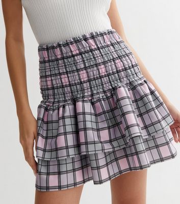 lilimeek check tiered skirt