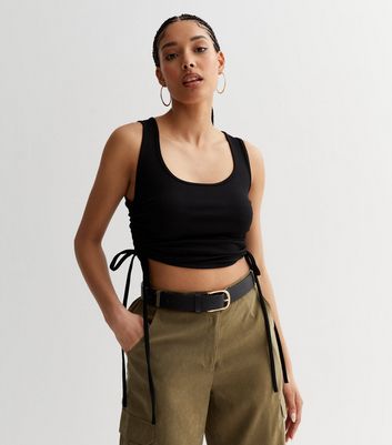 Black ruched best sale crop top