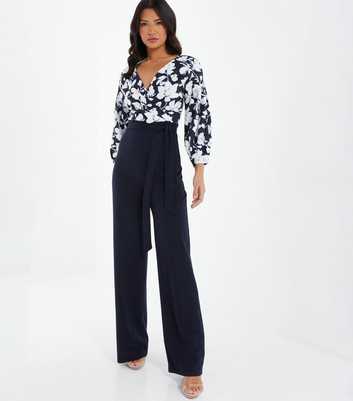 QUIZ Navy Floral 2 in 1 Wrap Wide Leg Jumpsuit