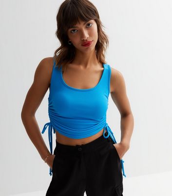Pink Vanilla Turquoise Ruched Crop Top New Look