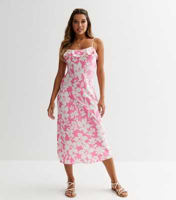Pink Floral Frill Midi Slip Dress
