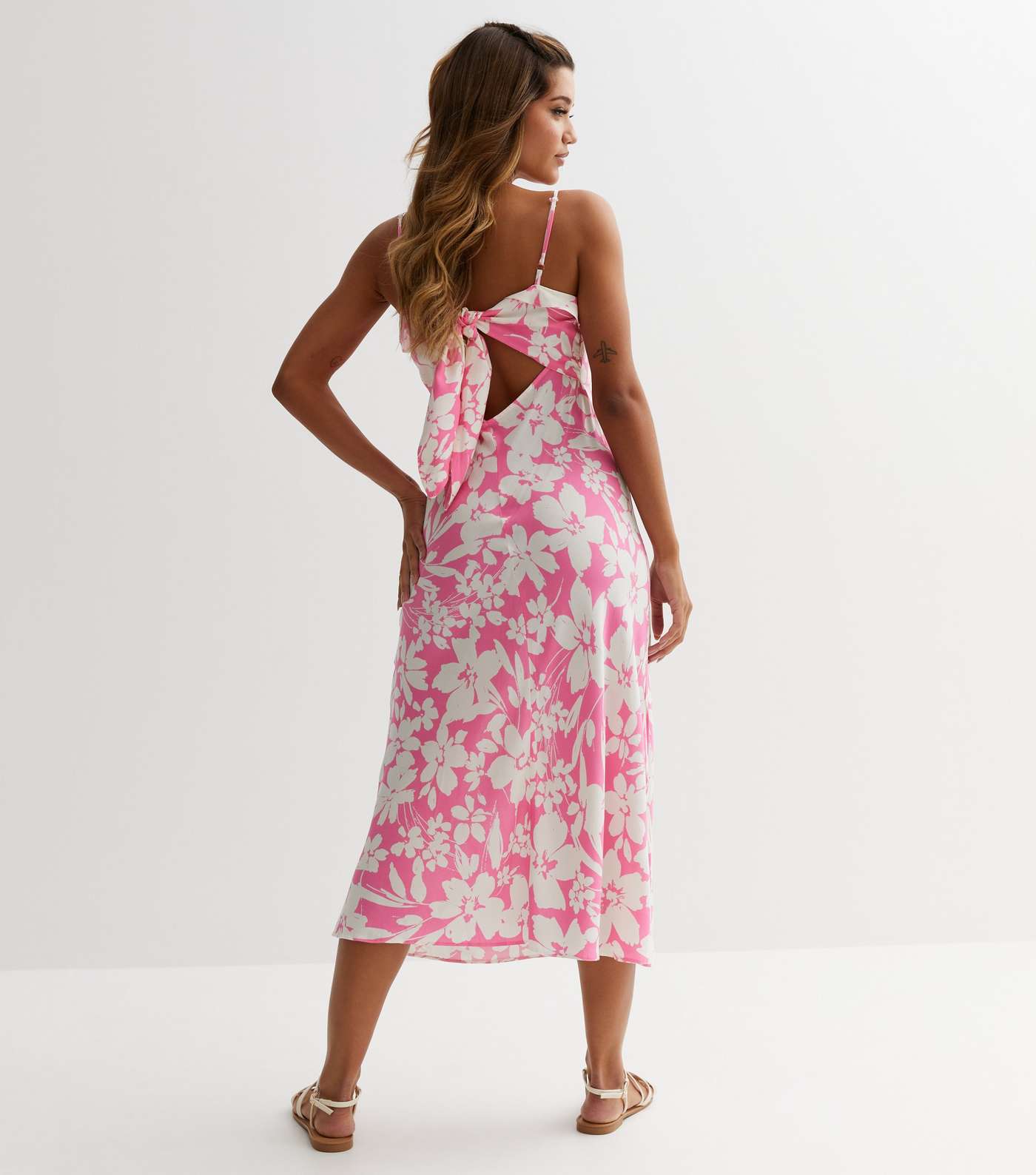 Pink Floral Frill Midi Slip Dress Image 4