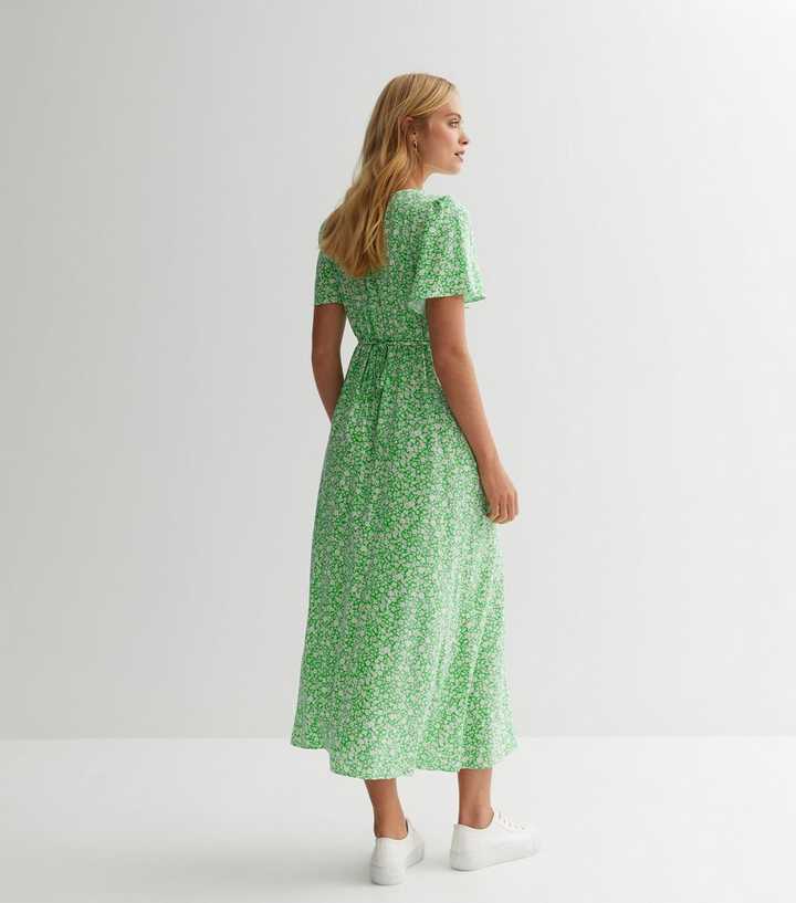green emerald velvet dress Green Ditsy Jersey Shirred Cuff Maxi Dress