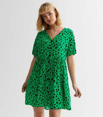 Green Spot Short Sleeve Smock Mini Dress