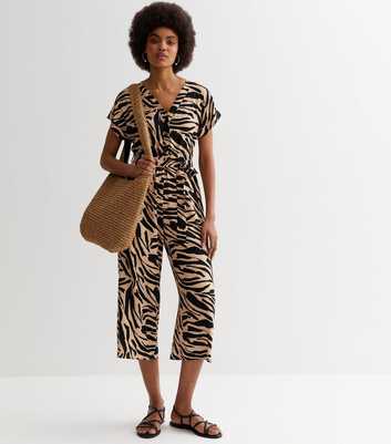 Black Zebra Print Short Sleeve Utility Jumpsuit