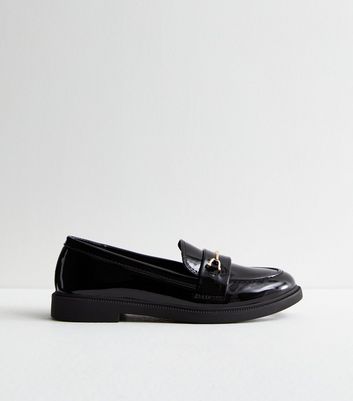 Black Patent Snaffle Trim Loafers New Look