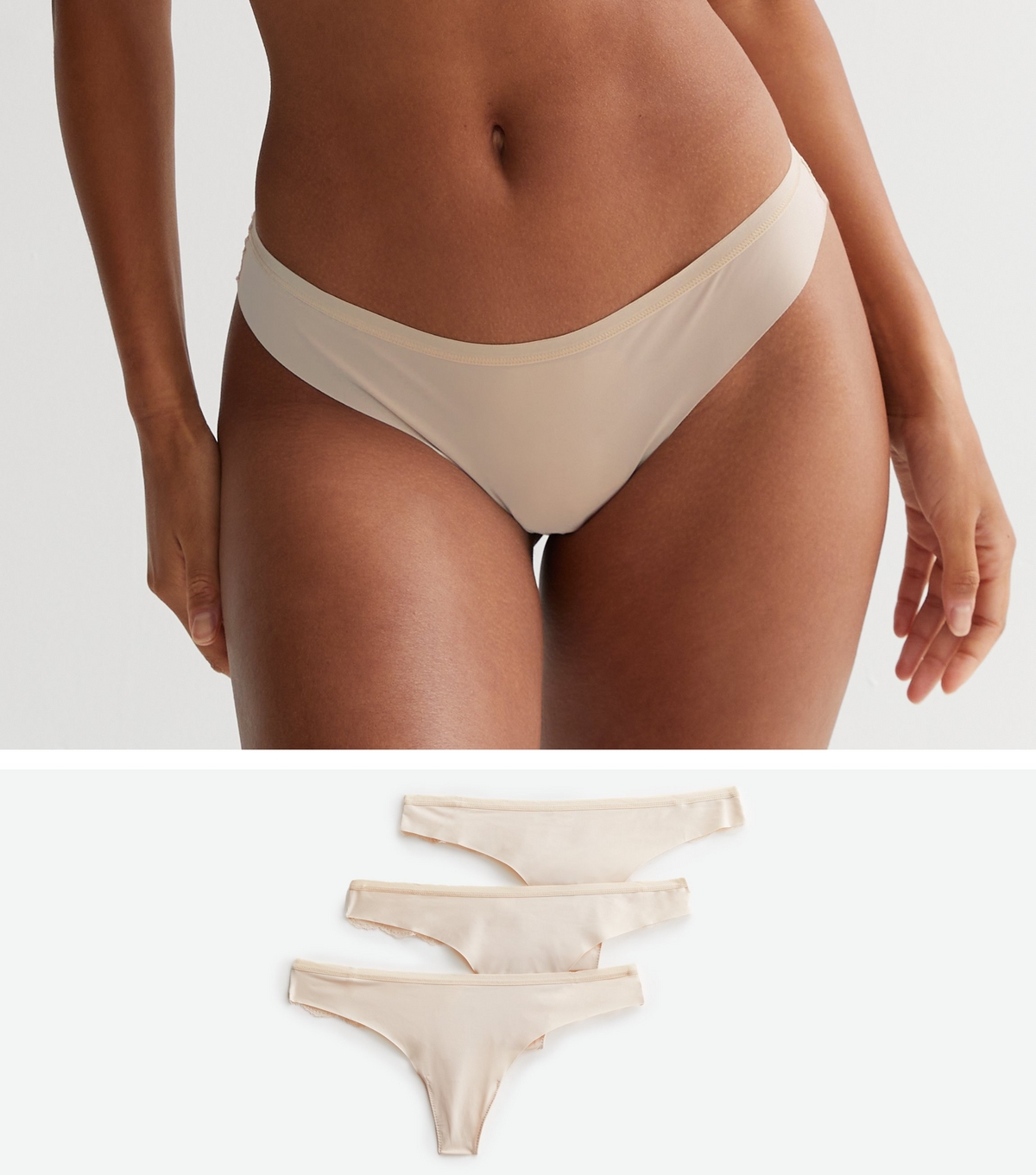 Women's 3 Pack Stone Lace Back Seamless Thongs New Look