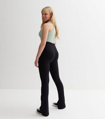 New Look ribbed flare leggings in black