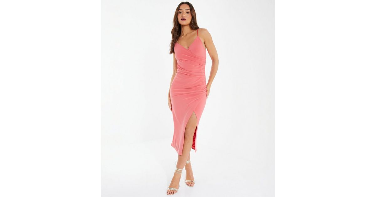 QUIZ Pink Strappy Midi Wrap Dress New Look