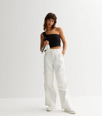 Wide leg trousers in corduroy - Creamy White | Benetton