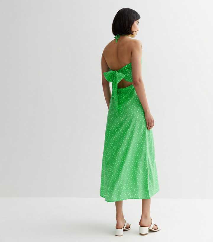 Green Spot Halter Neck Midaxi Dress