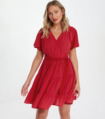 Dark red wrap dress online