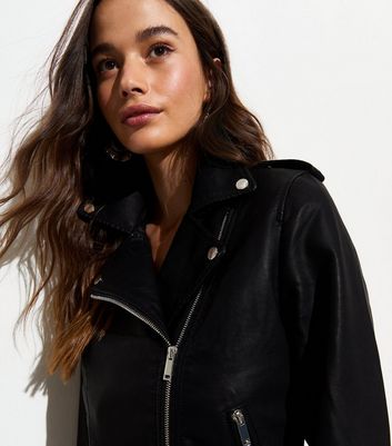 Black Leather-Look Biker Jacket | New Look