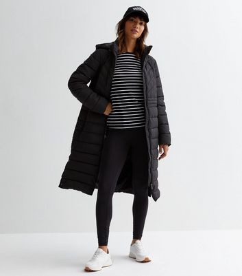 Black Lightweight Longline Hooded Puffer Coat New Look