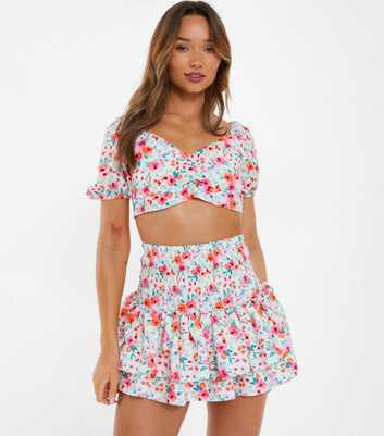 QUIZ Multicoloured Ditsy Floral Ruffle Mini Skirt