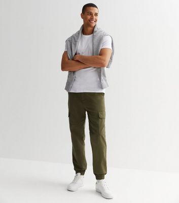 Men's Khaki Cotton Relaxed Fit Cuffed Crop Cargo Trousers New Look
