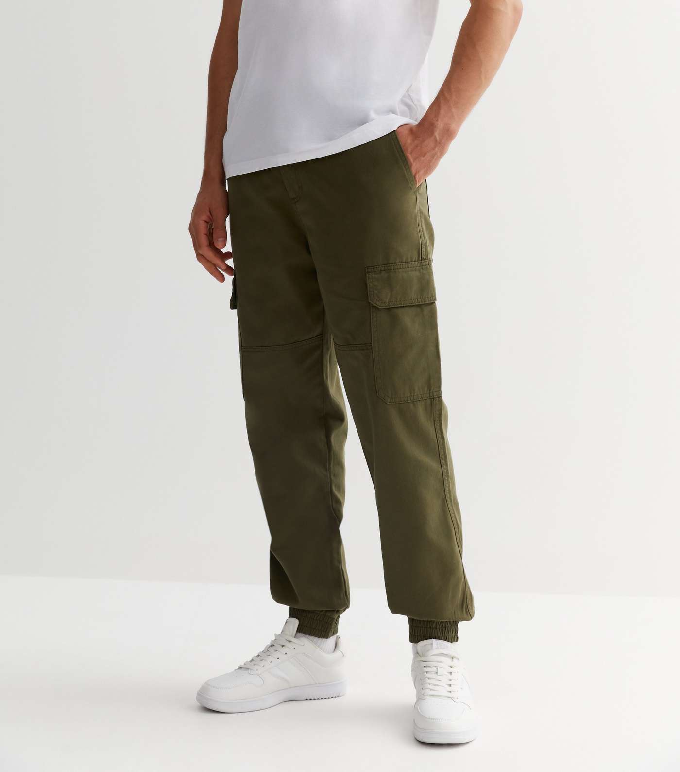 Khaki Cotton Relaxed Fit Cuffed Crop Cargo Trousers Image 2