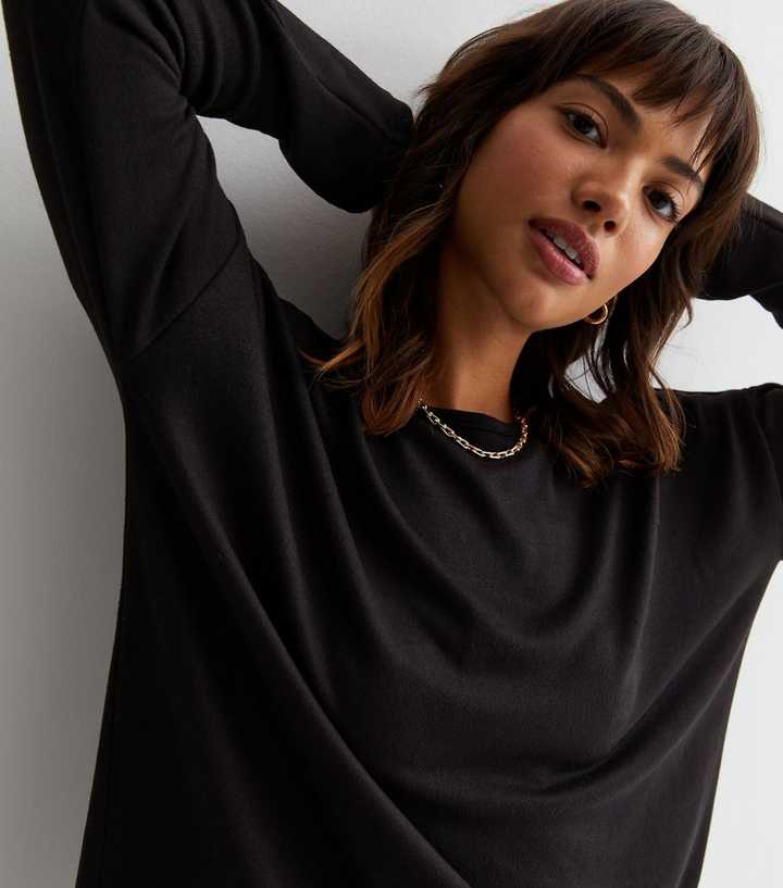 Black Soft Touch Long Sleeve Longline Top