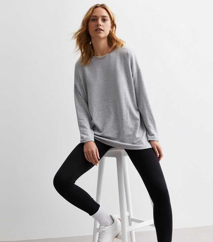 Pale Grey Soft Touch Long Sleeve Longline Top