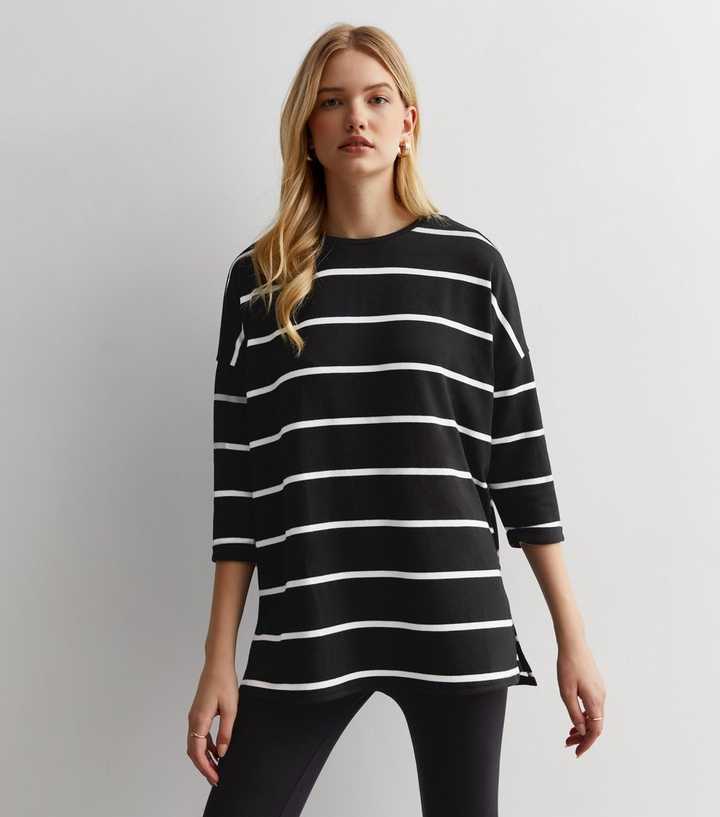 3/4 Sleeve Oversized Striped T Shirt