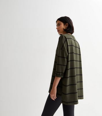 Green Stripe Fine Knit 3/4 Sleeve Top New Look