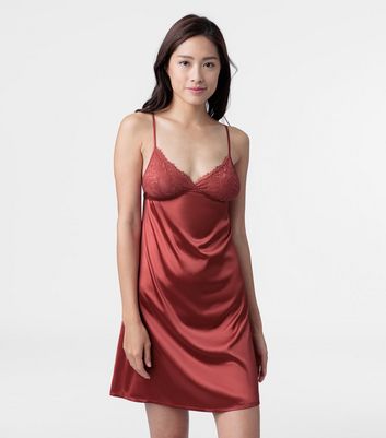 Dorina Red Satin Lace Trim Mini Nightdress New Look