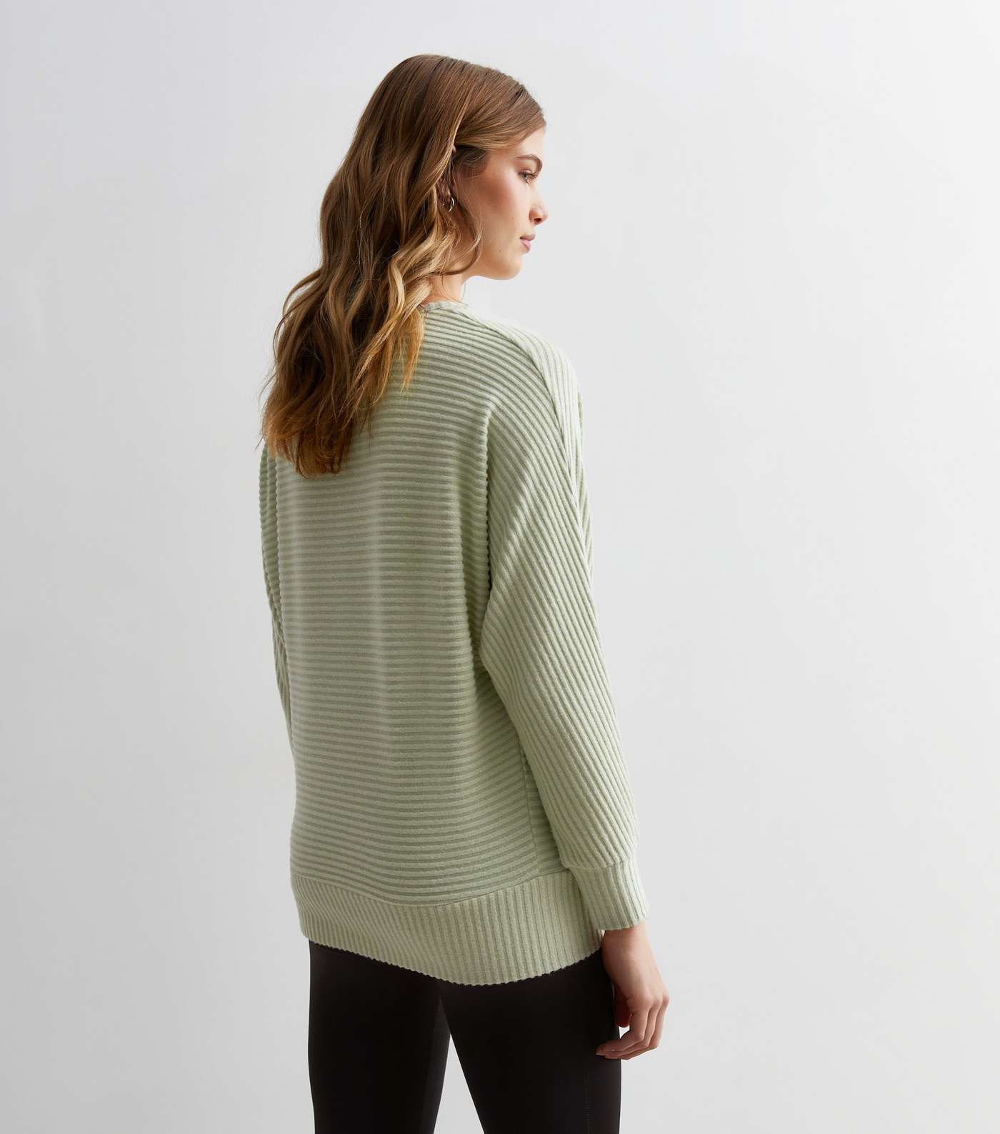 Olive Ribbed Knit Batwing Top Image 4
