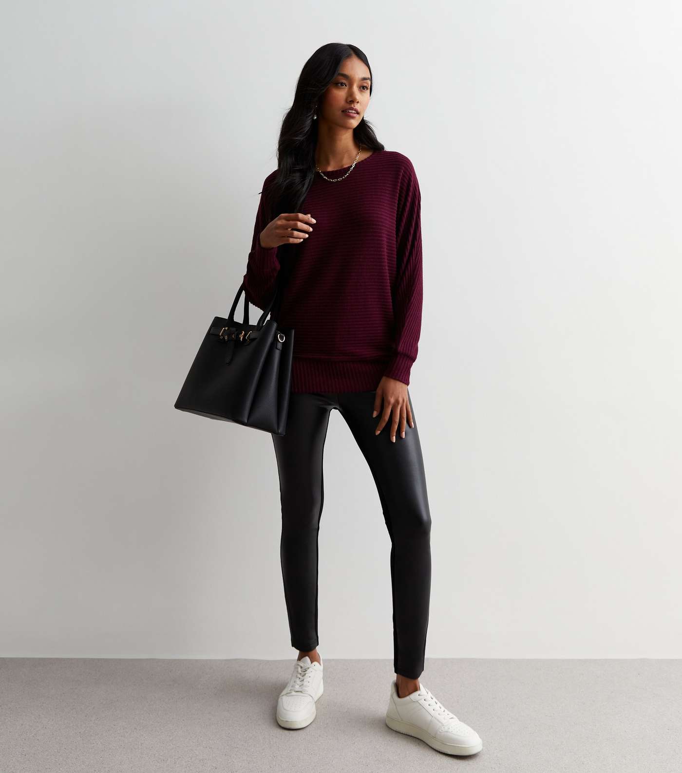 Burgundy Ribbed Knit Batwing Top Image 3