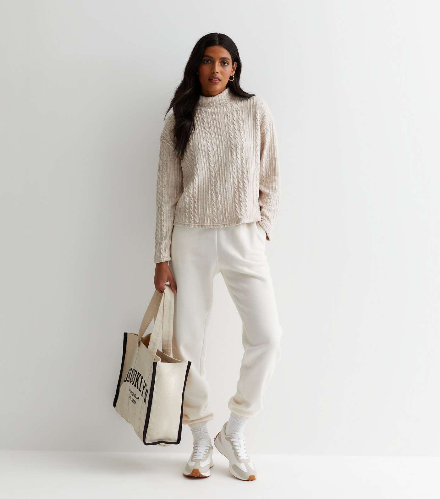 Cream Cable Knit High Neck Boxy Jumper Image 3