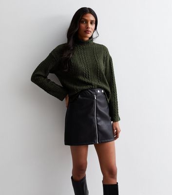 Khaki Cable Knit High Neck Boxy Jumper | New Look