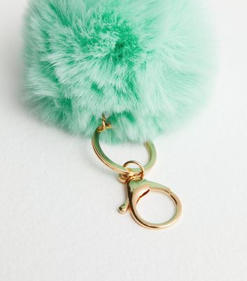 Green Faux Fur Pom Pom Bag Charm New Look