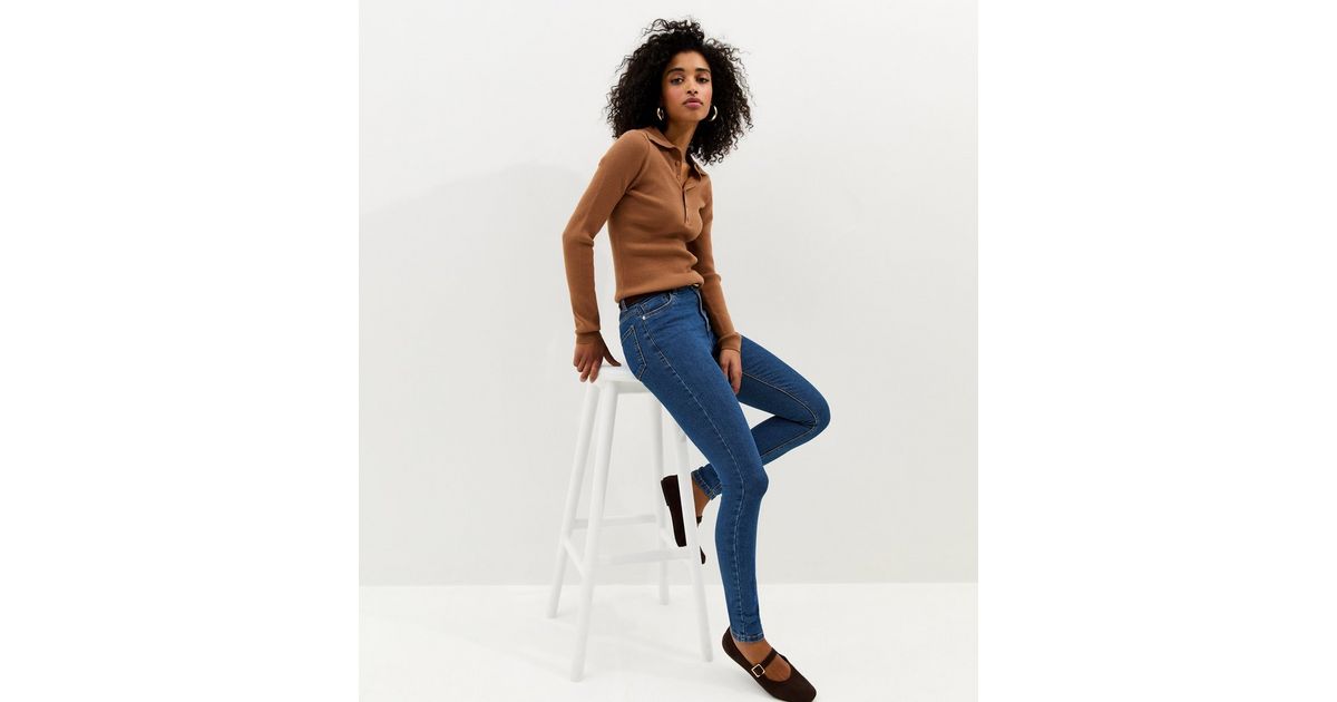 Dark Blue Mid Rise Skinny Jeans New Look