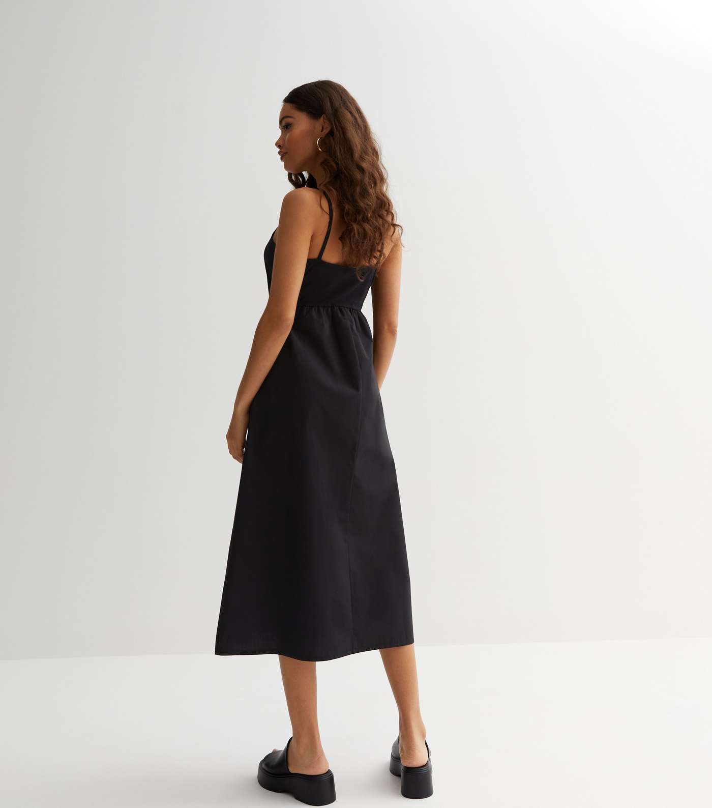 Petite Black Poplin Strappy Midi Dress Image 4
