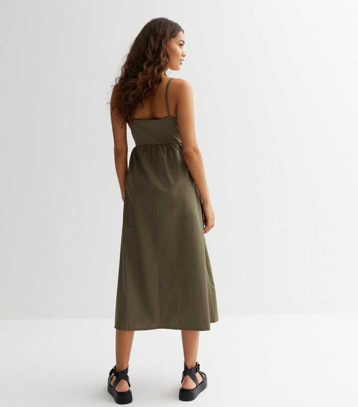 Petite Dress Khaki Midi Dress Uk PixieGirl Khaki Green Utility Midi Dress  PixieGirl