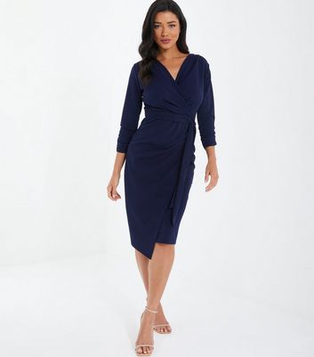 QUIZ Navy Belted Midi Wrap Dress | New Look