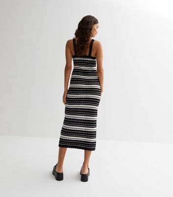 Petite Black Stripe Knit Strappy Midi Dress