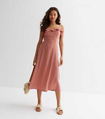 Petite Pink Bardot Strappy Midi Dress