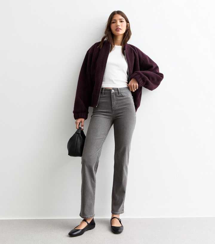 Grey Full Length Slim Straight Jeans 